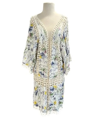 Anthropologie Longline Plumero Kimono Mujer OS Floral Boho Campesino Hippie Foto 1 de 4