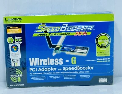 Y5-120- LINKSYS WMP54GS Speed Booster Wireless-G PCI Adapter 2.4 GHZ New - Image 1 of 2