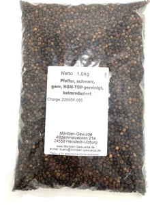 Schwarzer Pfeffer ganz, 1 kg, TOP-Qualität - Moritzen-Gewürze - seit 2005  - Bild 1 von 1