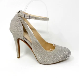 Jessica Simpson Womens Silver Rhinestone Ankle Strap Stiletto Pump, Size 8.5 - Picture 1 of 10