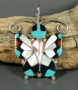 Zuni Inlay Butterfly Necklace Pendant Signed Allison Dishta - Picture 1 of 5