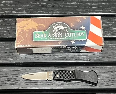 Bear and Son 740 Mini Gentleman Lockback Black Zytel Stainless USA MADE  |tiny!| - Image 1 of 4