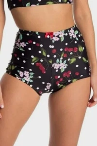 NWT $66 BETSEY JOHNSON XL CHERRY BOMB HIGH WAIST SWIM SHORTS SWIMSUIT BOTTOMS - Picture 1 of 8