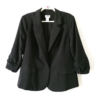 Chaqueta Monroe & Main para mujer negra de manga reunida con base única talla 16 Foto 1 de 4