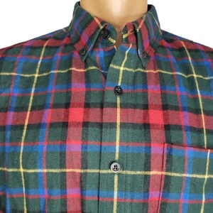 Camisa LL Bean Abotonada Verde Roja Franela a Cuadros Bolsillo Ligeramente Ajustada Grande - Imagen 1 de 5