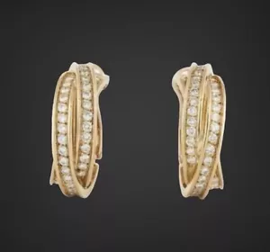 Cartier 18K Yellow Gold Diamond Trinity Hoop Earrings - Picture 1 of 10