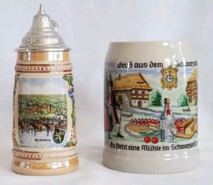 2 tazas jarras de cerveza de colección Alemania Occidental Gerz Heidelberg WS Kirschwasser 6" - Imagen 1 de 21