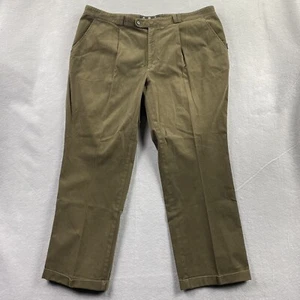 Barbour Pants Mens 44 Green Chino Rolled Hems Pleated Trouser Comfort Casual - Picture 1 of 15