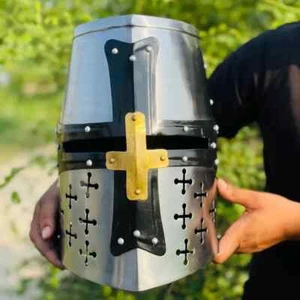 Medieval Templar Helmet ~ 13th Century Full Face Steel Helmet ~ Medieval Crusade - Picture 1 of 8