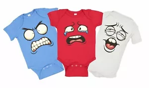 98-48 Super Cute Funny Face Set of 3 Baby Romper Bodysuits One Piece gift humor - Picture 1 of 5