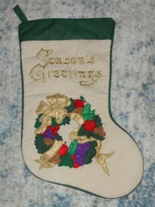 CASITA CRAFTS SEASON'S GREETINGS CHRISTMAS XMAS HOLIDAY STOCKING EMBROIDERED - Picture 1 of 3