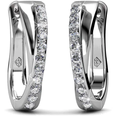 WHITE GOLD FINISH Created Diamond Curved D Shaped Hoop Loop Womens Earrings  - Image 1 of 4