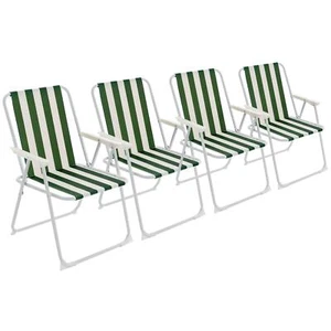 4x Folding Metal Beach Chairs Outdoor Camping Picnic Armchair Green Stripe - Picture 1 of 6