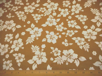 Tela Tropical 1 1/4 Yarda Blanco Floral Sobre Lt Marrón Acolchado Algodón Hawaiano #C Foto 1 de 2