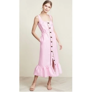 Vestido Nicholas Botón Frontal Jardín Nuevo con Etiquetas Talla 10 Lino Rosa Volantes Bordado - Imagen 1 de 12