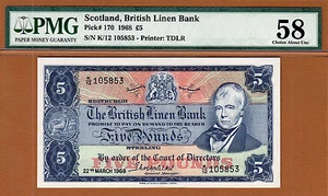 Scotland, British Linen Bank 5 Pounds 1968 Pick-170 Ch Abt UNC PMG 58 - Picture 1 of 2