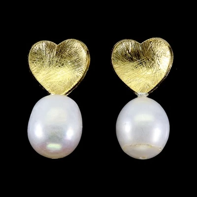 925 Sterling Silver Earrings Drop Pearl 10x8mm Natural Jewelry - Image 1 of 4