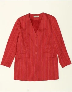 VINTAGE Womens 3 Button Blazer Jacket UK 16 Large Red Striped Linen BH15 - Picture 1 of 2