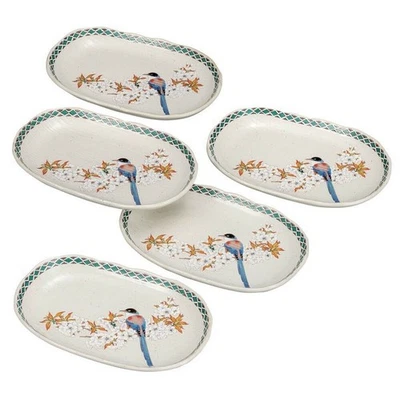 Set Di 5 Piatti Da Servizio Kutani Yaki Giapponesi Con Fiori Selvatici E Uccelli - Immagine 1 di 4