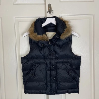 Denim & Supply Ralph Lauren Mujer Negro Crop Puffer Chaleco Cuello de Piel Sintética Talla M Foto 1 de 4