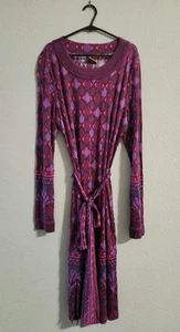 Tory Burch Women’s Audra 100% silk Pink/Purple tie belt l/s dress size XL - Picture 1 of 7