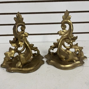 Paar gold vergoldete italienische geschnitzte gerollte Wandregale Wandlampen aus Holz 7 Zoll h LESEN - Bild 1 von 14