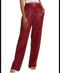 SUSANA MONACO Red  Sequined Wide-Leg Pant Women Size Small NEW Holiday Party - Picture 1 of 13