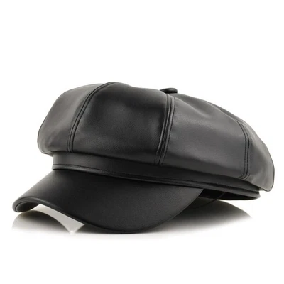 Sombrero de Newsboy de Cuero Negro para Mujer - Boina de Newsboy de Primavera para Hombres Sa... Foto 1 de 4