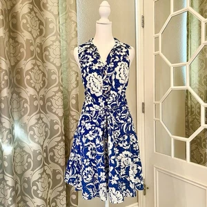 Zara Blue & White Floral Fit & Flare Dress - Size XL - Picture 1 of 6