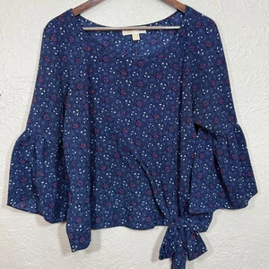 Michael Kors Bluse Top XL Herz Print Navy Weiß Glockenärmel Feminine Love Art - Bild 1 von 10