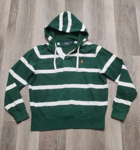 Polo Ralph Lauren Hoodie Herren Large grün weiß gestreift Rugby Sweatshirt Pony - Bild 1 von 9