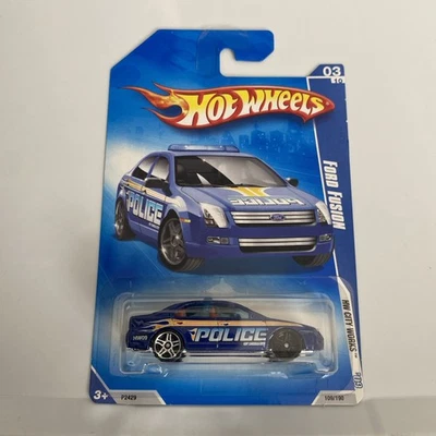 2009 Hot Wheels POLICE blue FORD FUSION pr5 HW CITY WORKS 109/190 WHEEL ERROR   - Image 1 of 4