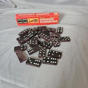 Vintage Halsam Dragon Dominoes Double Six Wood Set w/ Box Complete 29 Pieces - Picture 1 of 1
