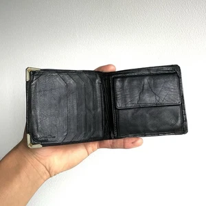 Vintage Christian Dior Bifold Wallet Black Leather With Metal Corner Rare Unisex - Picture 1 of 15
