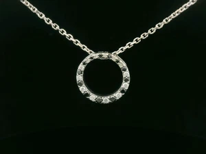 18ct White Gold, Black & White Diamond Circle Necklace - 18" Chain - Picture 1 of 14