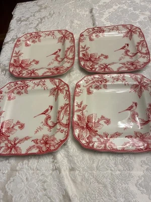 Platos de Cena Cuadrados CHRISTMAS LANE 222 Quinto Rojo. Juego de 4 Porcelana. Nuevo. Foto 1 de 4