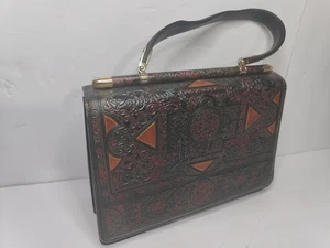 Vintage japanische Lederhandtasche mit oberem Griff - handgefertigt - Bild 1 von 9