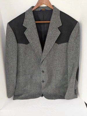 Pendleton Western Blazer Mens 46 Long Gray Wool Herringbone Sport Coat Full Yoke - Image 1 of 4