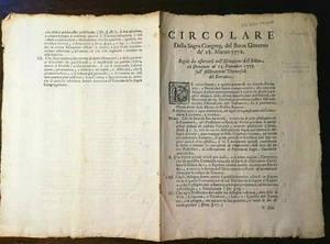 VG384-CURIA ROMANA,SACRA CONGREGAZ. DEL BUON GOVERNO, MISURAZIONE TERRATICO,1777 - Picture 1 of 2