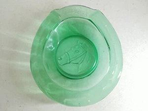 Green Glass Horseshoe Horse Head Ashtray Good Luck Trinket Dish - Picture 1 of 6