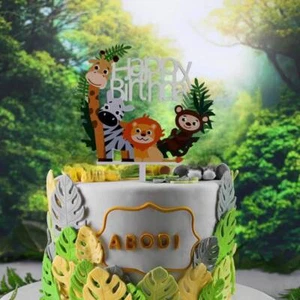 Acrylic 'Happy Birthday' Jungle Animal Safari Cake Topper - White - Picture 1 of 2