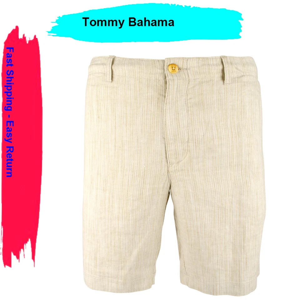 Tommy Bahama Harbor Herringbone Linen Blend Shorts Stone Khaki Size SM