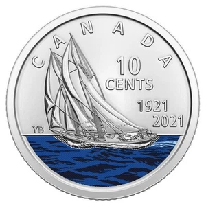2021 Canada 10 Cent BU Dime - Coloured Schooner 100th Anniversary - Bild 1 von 2