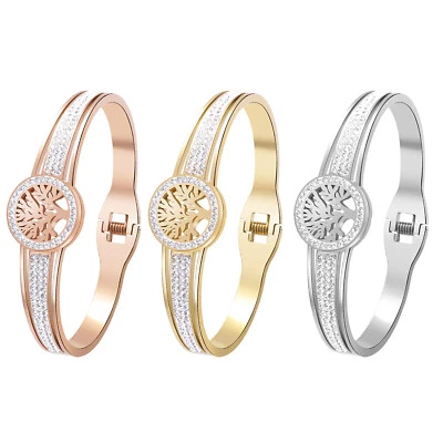Womens Tree of Life Bangle Stainless Steel Bracelet 6 1/2 in Mother's Day Gift - Image 1 of 4