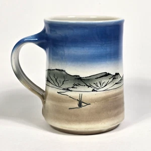 Hand Thrown & Painted Studio Pottery Coffee Mug Desert Cactus Nature Mountain - Picture 1 of 9