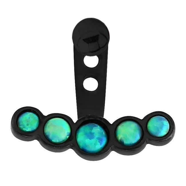 Black 316L Surgical Steel Green Opal Stone Ear Jacket Earrings Tragus Cartilage - Image 1 of 1