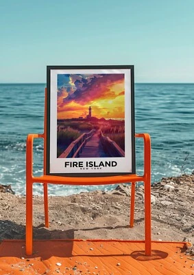 Fire Island, New York - Travel Poster, Home Decor, Lighthouse Art, Gift Ideas - Image 1 of 4