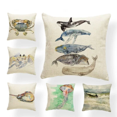 Animal Whale Ocean Wave Cushion Cover Pillow Case Palm Tree Pillow Case Rustic - Image 1 of 4