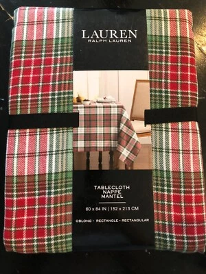 Ralph Lauren TARTAN PLAID 60 x 84" Red, Green, White Tablecloth -- NWT - Image 1 of 3