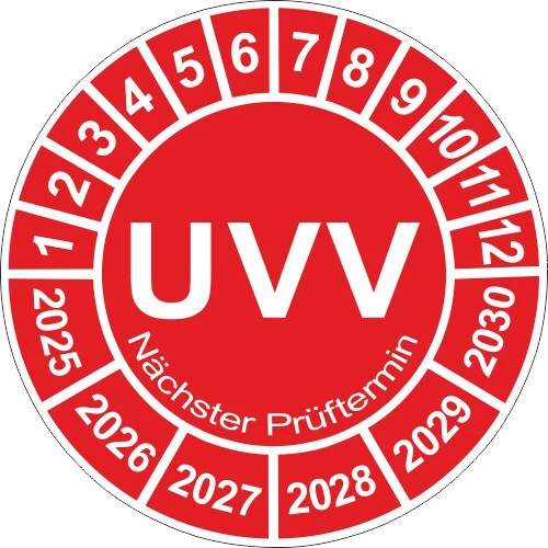 EIGENE HERSTELLUNG 20 Stück UVV Plaketten Nächster Prüftermin Wartung Prüfung BGV 30mm 5064 25